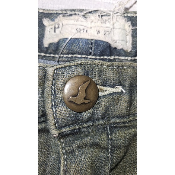 Free People Womens Size 27 Skinny Jeans Denim‎ Pants Jeans Green Tint Grunge - Picture 2 of 6